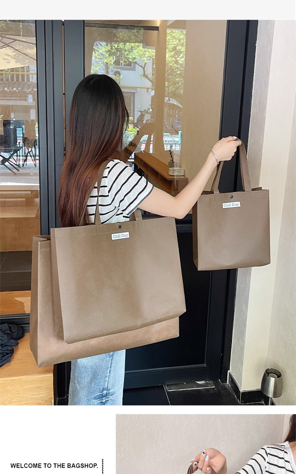 CL246 에코라이프 데일리 선물용 미니멀 디자인 고급 부직포 토트백 43*32*10cm 상세 이미지