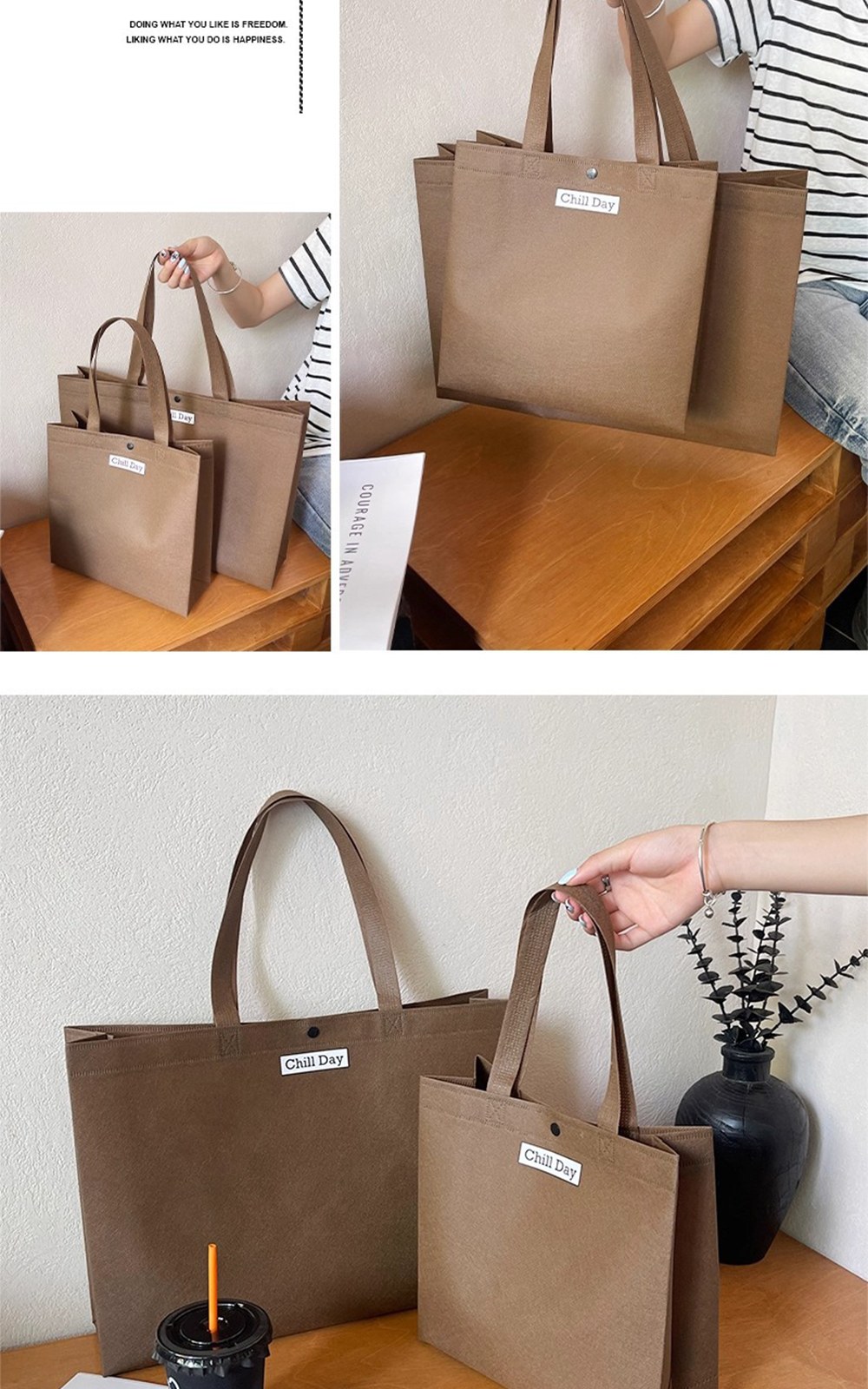 CL246 에코라이프 데일리 선물용 미니멀 디자인 고급 부직포 토트백 43*32*10cm 상세 이미지