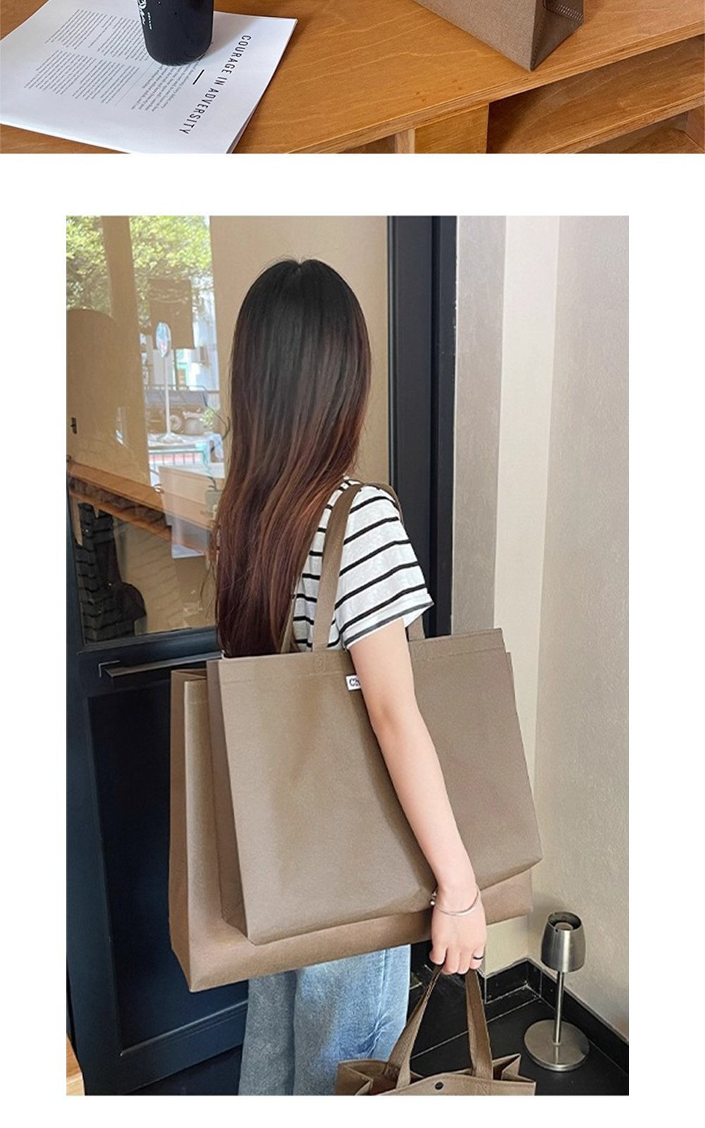 CL246 에코라이프 데일리 선물용 미니멀 디자인 고급 부직포 토트백 43*32*10cm 상세 이미지