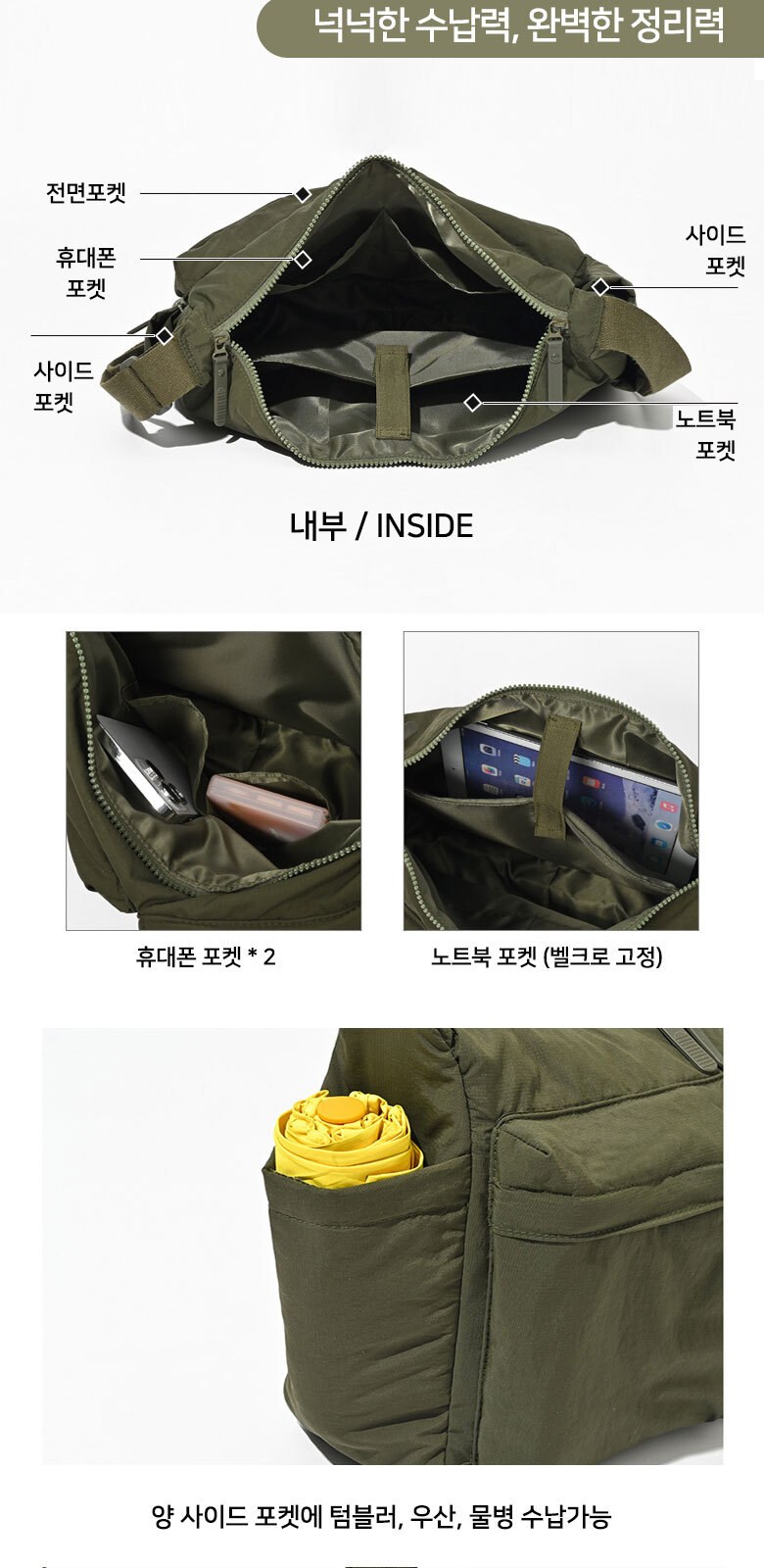 B195 멀티포켓 크로스백 가방 데일리 캐주얼 인쇄 답례품 상세 이미지