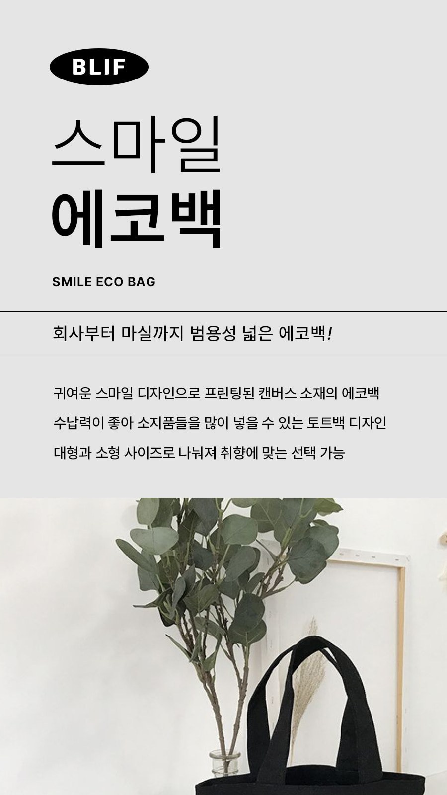 스마일 미니 에코백 (뒷면무지) 상세 이미지