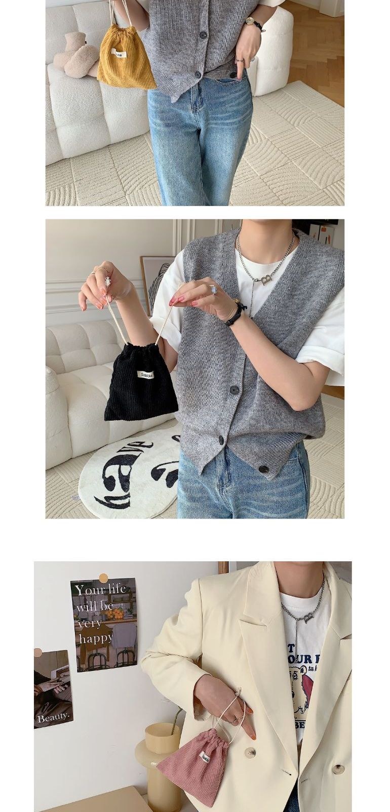 코듀로이 미니 파우치 상세 이미지